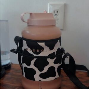 HydroJug with Pink Lid and Cow Print Sleeve
